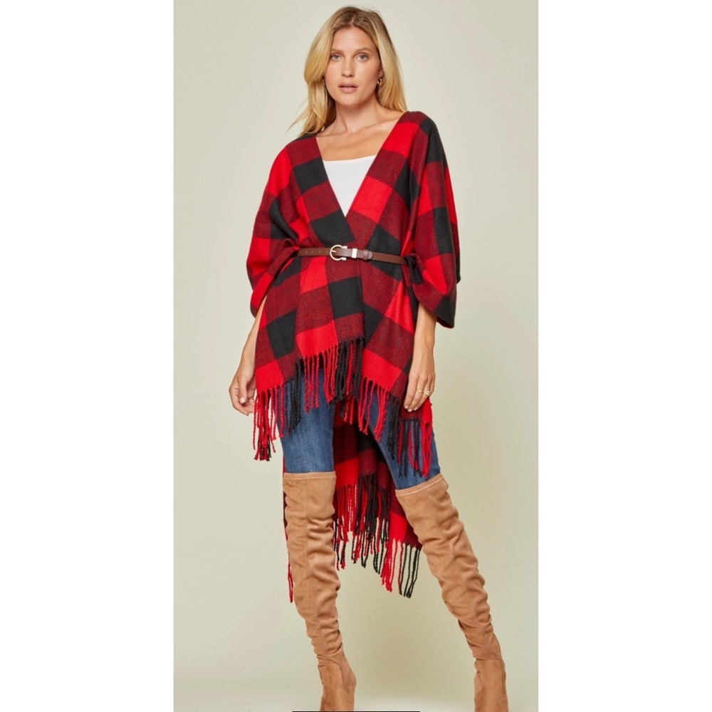 Red & Black Plaid Poncho